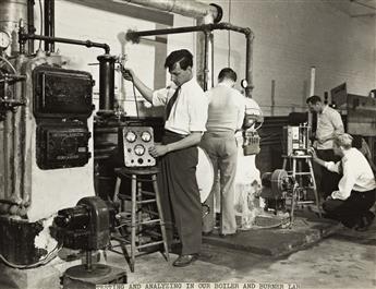 (VOCATIONAL SCHOOL--LEARN BY DOING) An album documenting the New England Technical Institute, with approximately 60 photographs.
